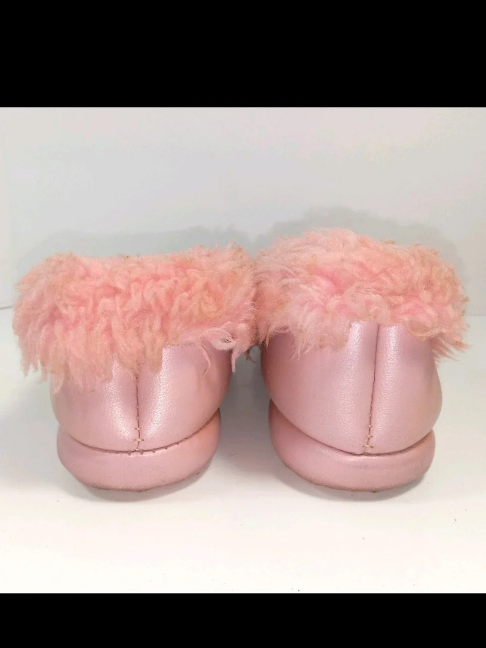1960s Poll Parrot Pink Plush Faux-Fur Slip-On Kids Slippers Pink